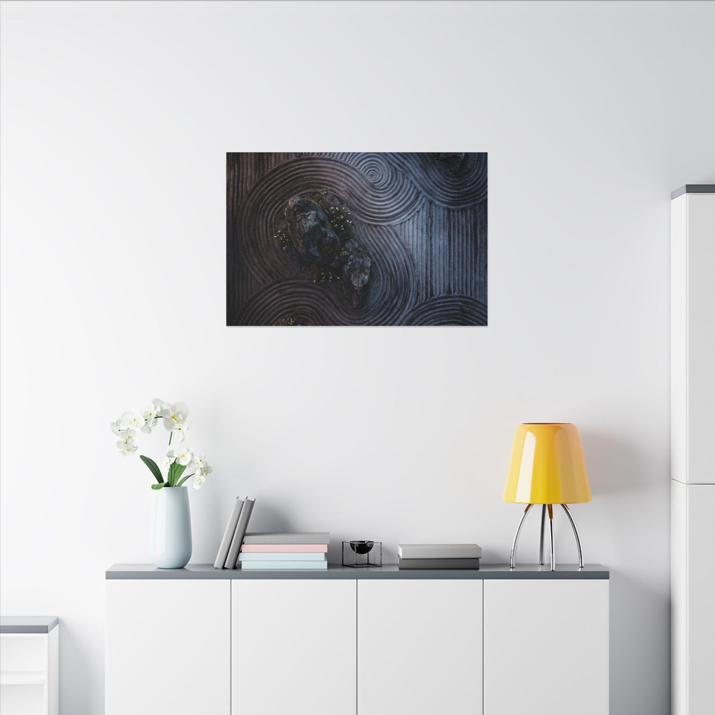 Spring Rock Garden Charcoal Ink Canvas Art | Bold Decor