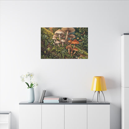 Spring Wild Mushrooms Herbarium Canvas Art | Rustic Decor