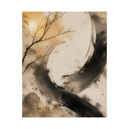 Neutral Ink Brushstroke Wall Art Print - Watercolor Japandi