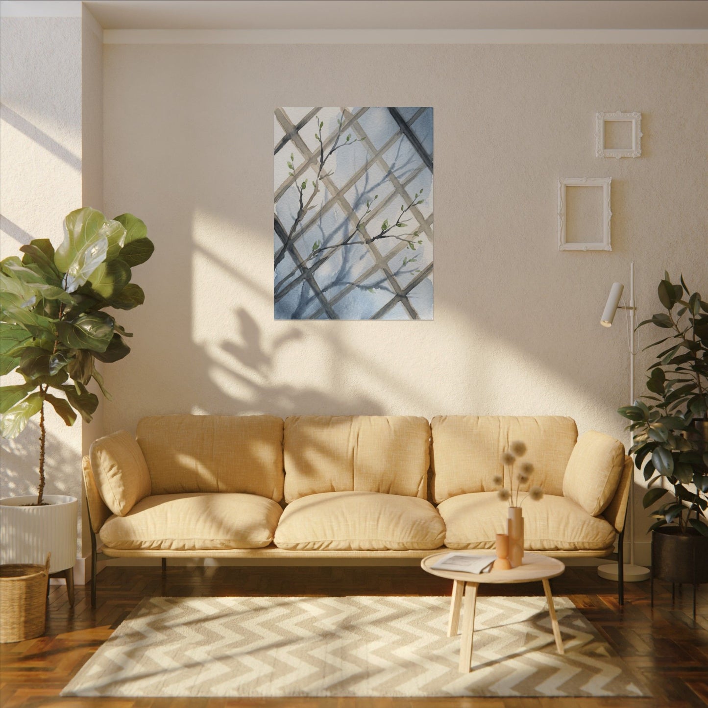 Shoji Screen Canvas Art | Spring Japandi Watercolor Art