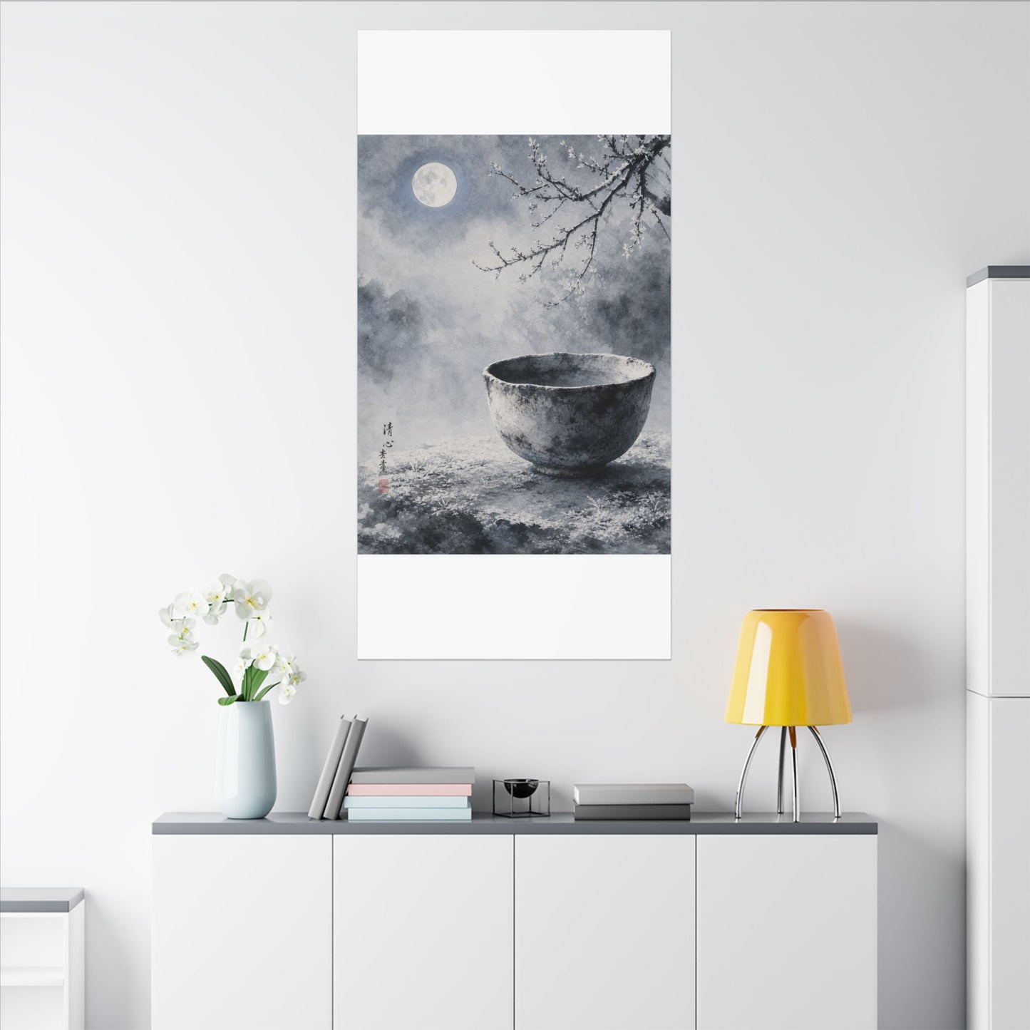 Seijaku Ceramic Bowl Canvas Art - Zen Sumi E