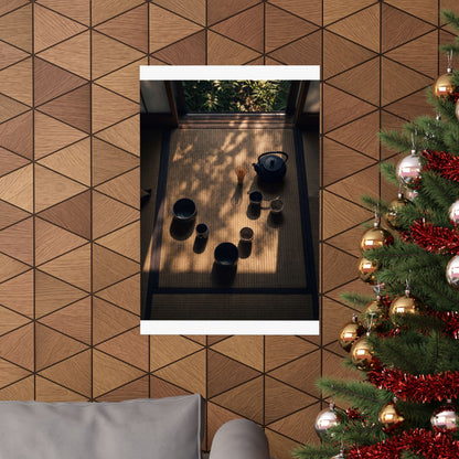 Golden Hour Tea Ceremony Wall Art Print - Dark Japandi Shibui
