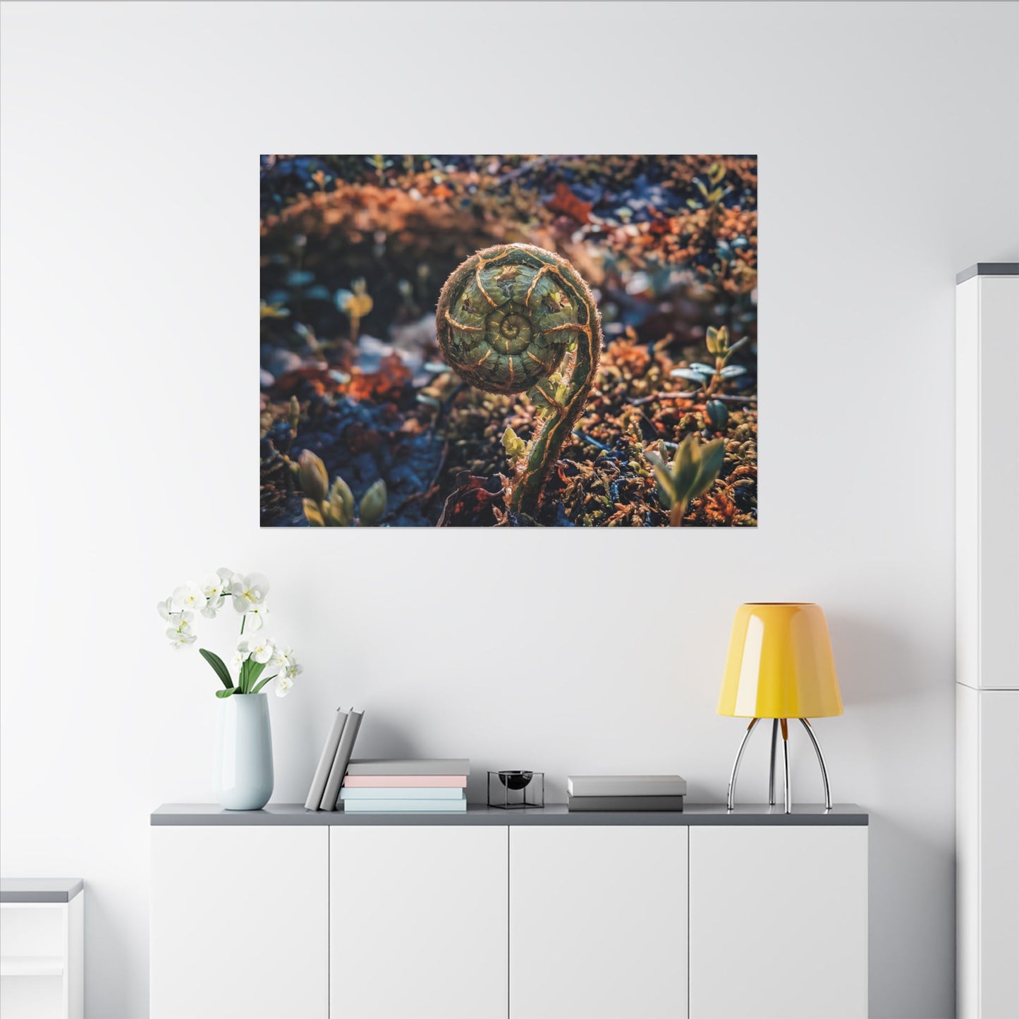 Kintsugi Fern Unfurling in Dappled | Gold Vein Canvas Art