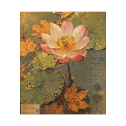 Autumn Lotus Flower Herbarium Canvas Art | Rustic Decor