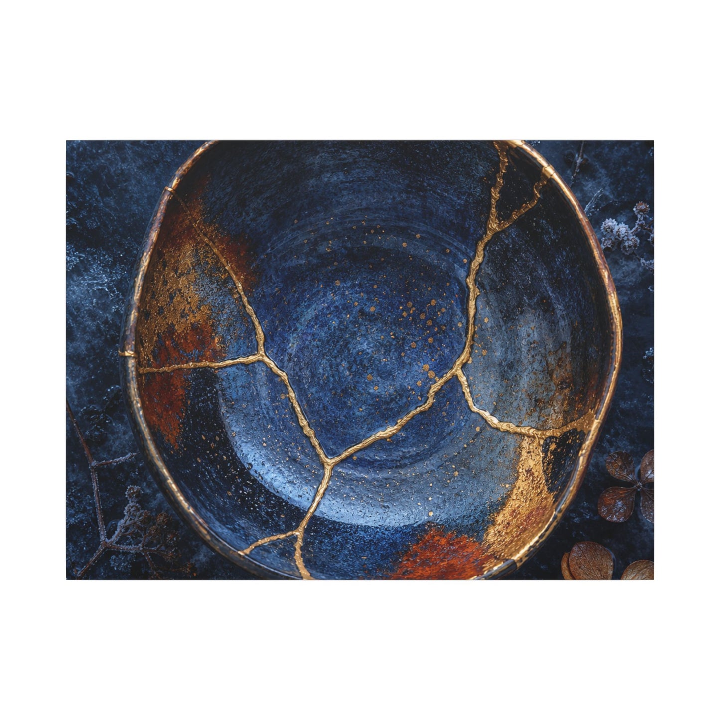 Kintsugi Ceramic Bowl in Moonlight | Crackle Gold Canvas Art