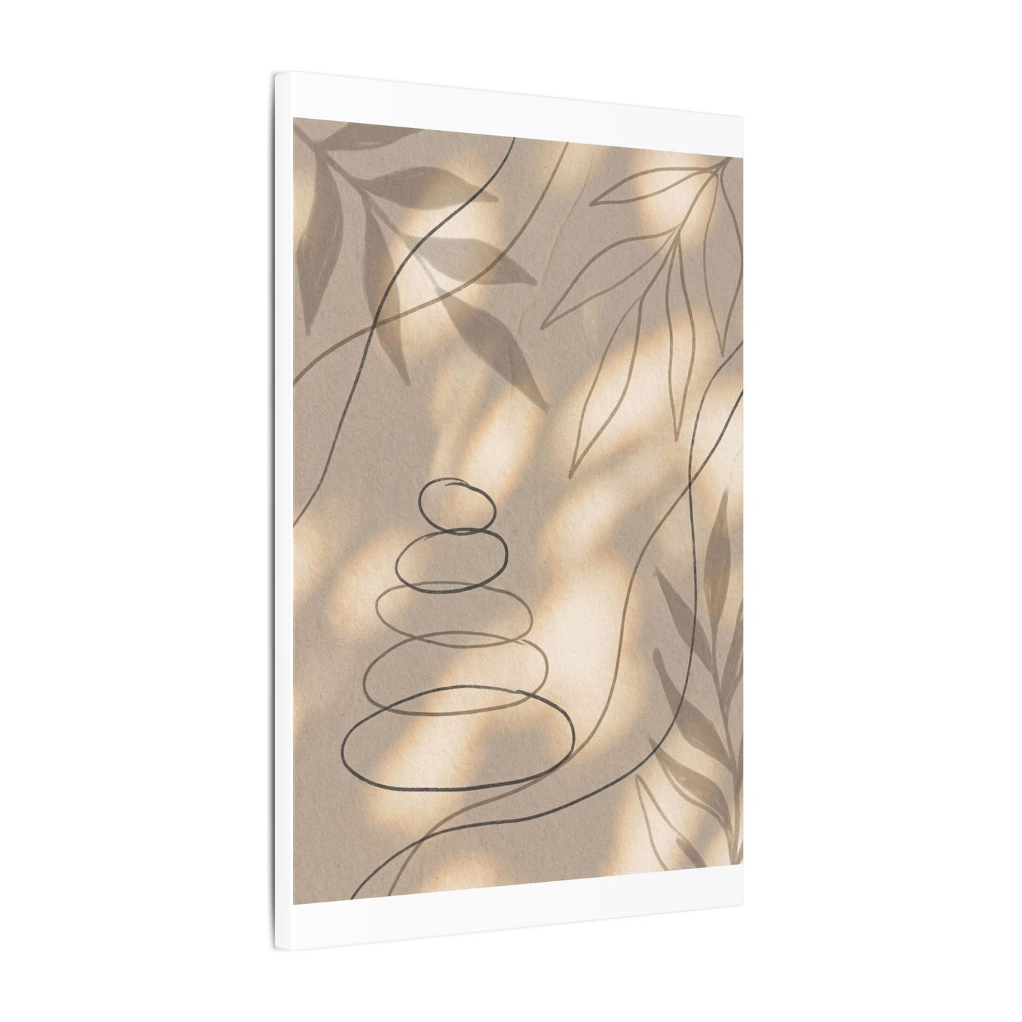 River Stones Minimal Line Canvas Art | Earthy Japandi Art