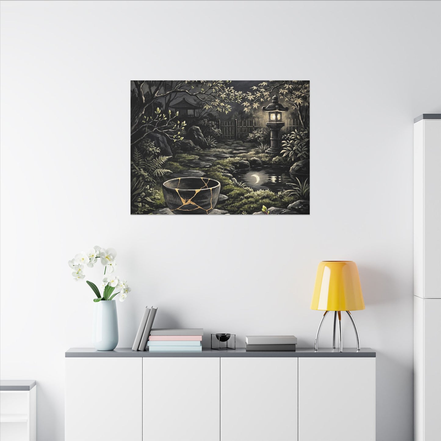 Kintsugi Moonlit Garden in Dappled | Gold Repair Canvas Art