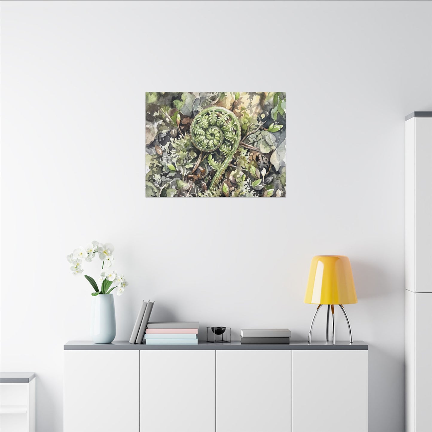 Fern Unfurling Spring Canvas Art | Japandi Neutral Design