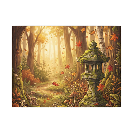 Stone Lantern Autumn Canvas Art | Cottagecore Rustic Design