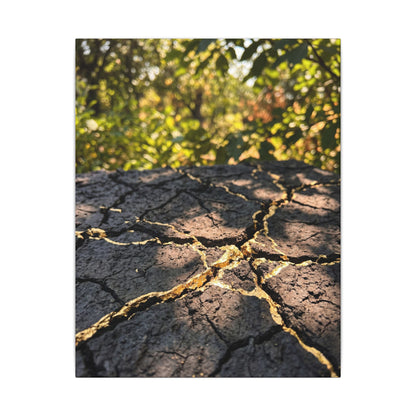 Shibui Cracked Earth Canvas Art - Kintsugi Gold Repair