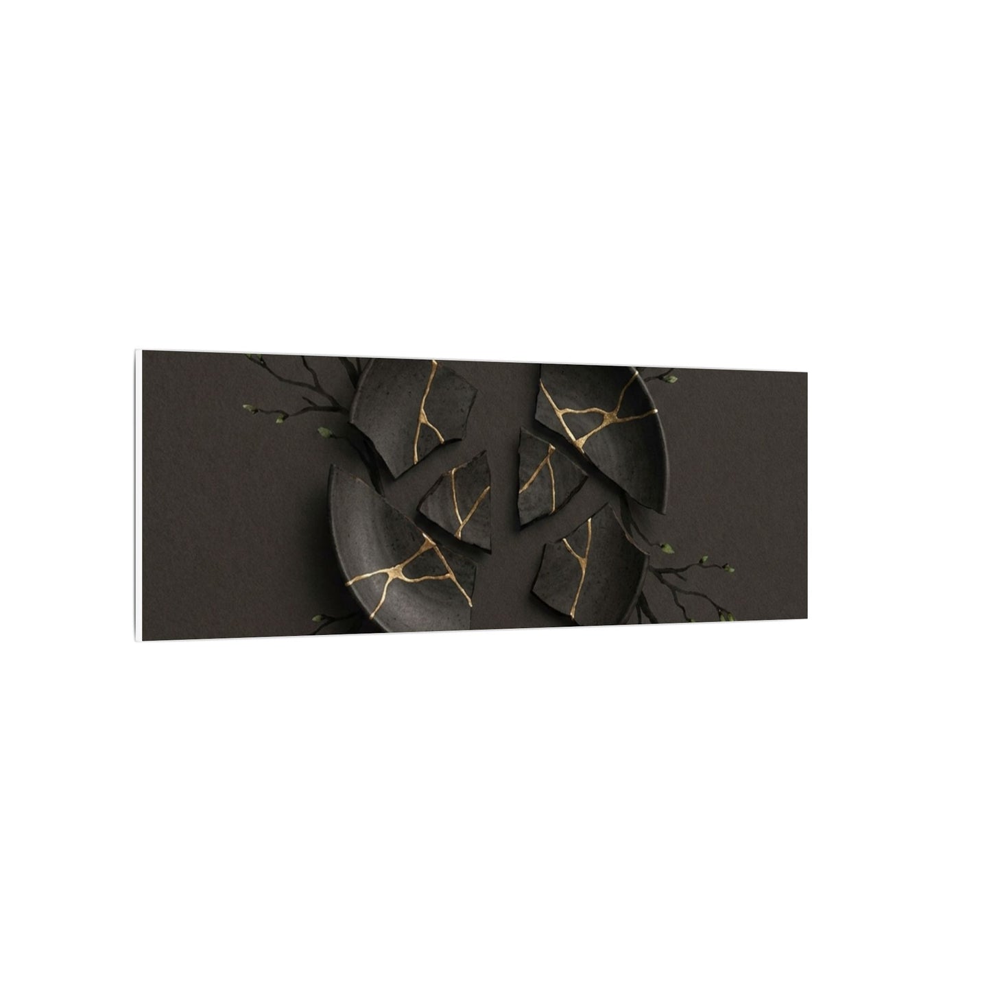 Sophisticated Broken Pottery Canvas Art - Charcoal Ink Dark Japandi