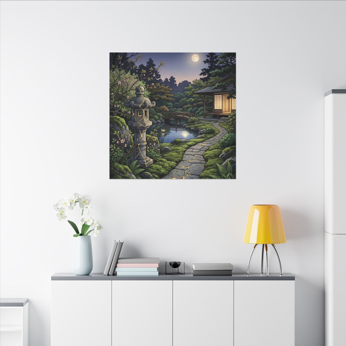 Spring Moonlit Garden Gold Vein Canvas Art | Resilient Decor