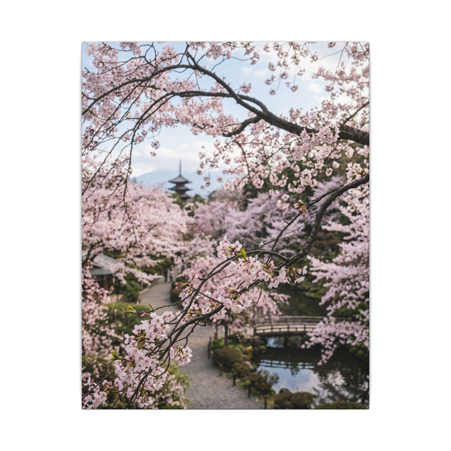 Cherry Blossom Winter Canvas Art | Dark Japandi Luxurious Design