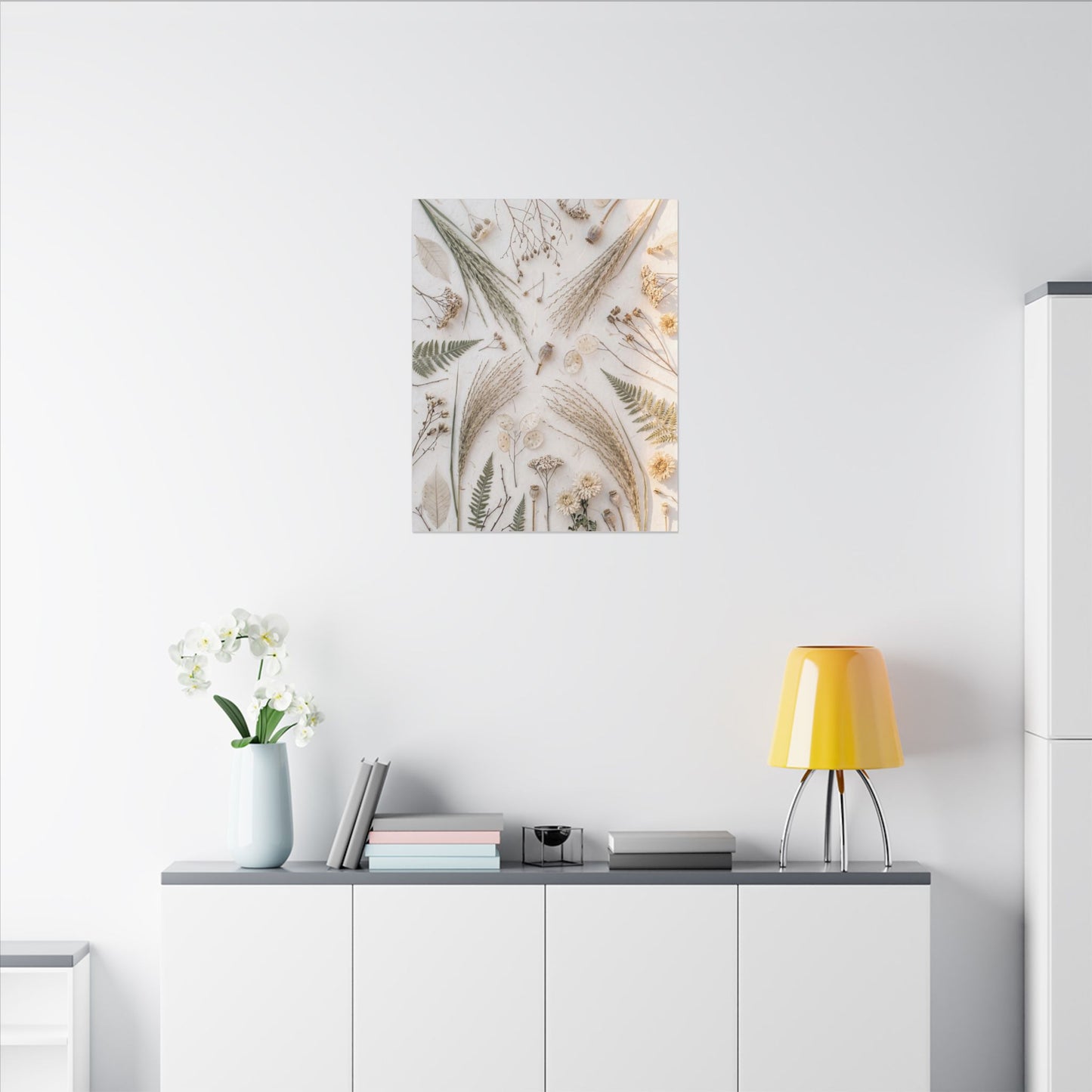 Elegant Dried Flowers Canvas Art - Japanese Pattern Japandi