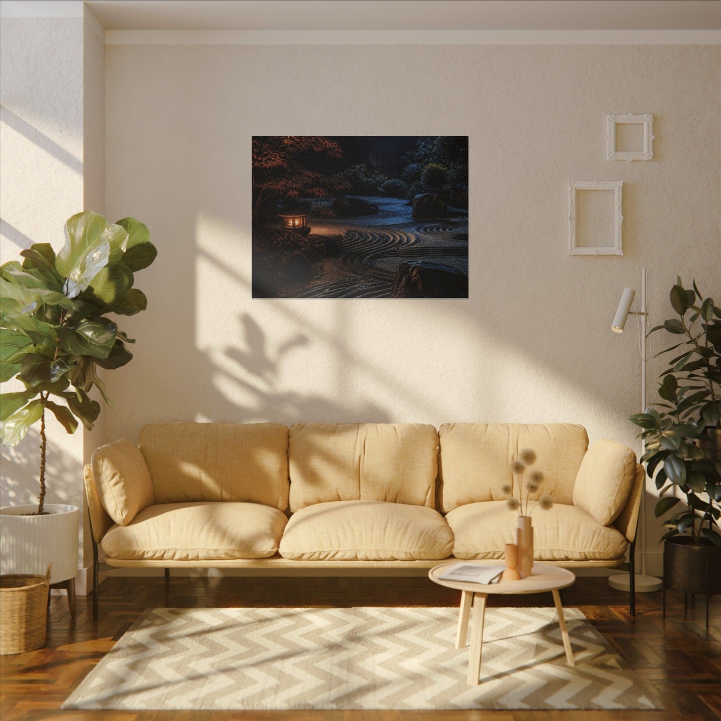 Summer Rock Garden Shadow Zen Canvas Art | Moody Decor