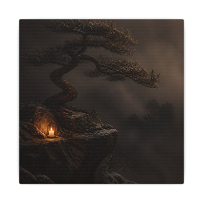 Pine Tree Shadow Zen Canvas Art | Luxurious Dark Japandi Art