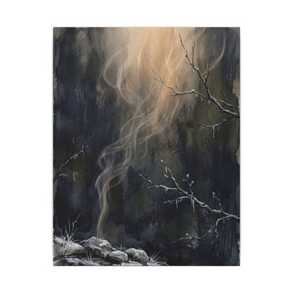 Incense Smoke Winter Canvas Art | Dark Japandi Moody Design