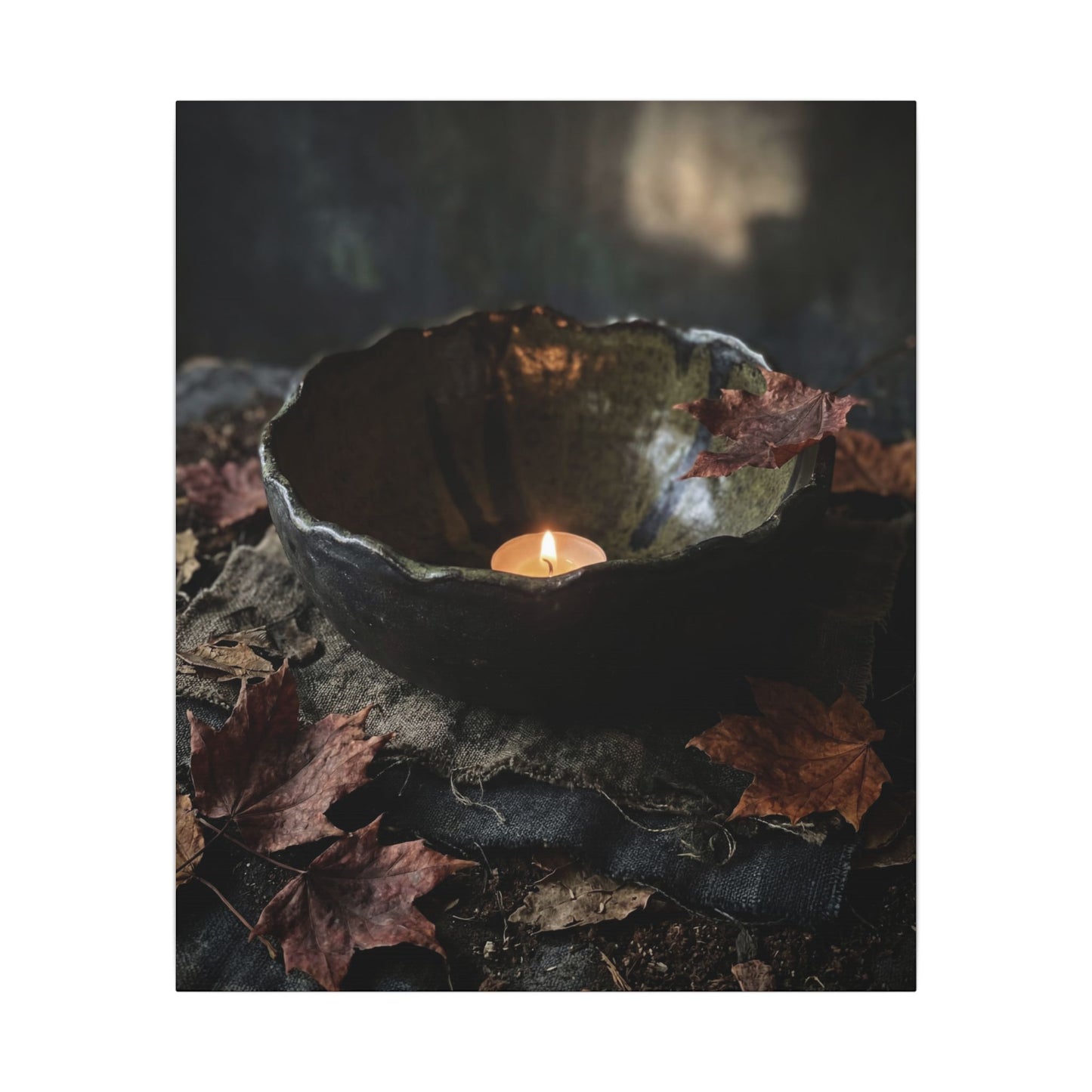 Candlelight Ceramic Bowl Canvas Art - Dark Japandi Kanso