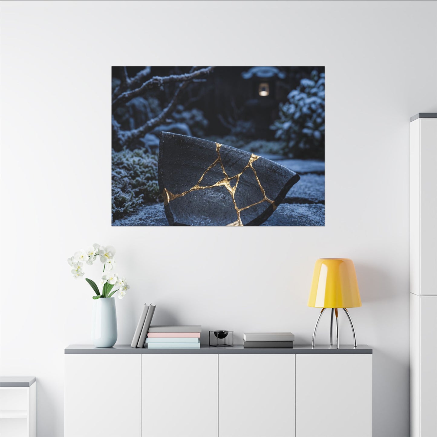 Moonlit Garden Winter Canvas Art | Kintsugi Artful Design