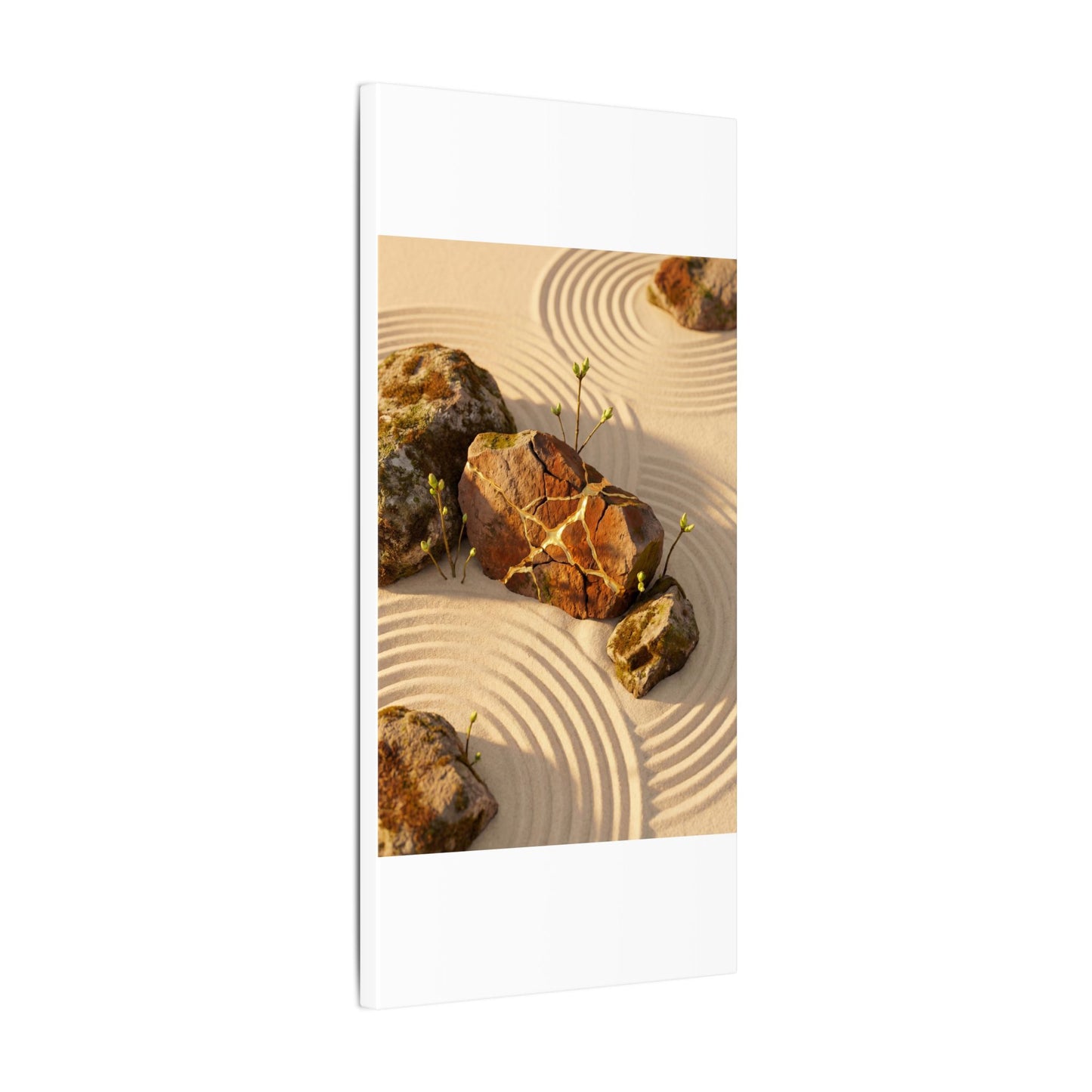 Kanso Rock Garden Canvas Art - Kintsugi Crackle Gold