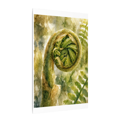 Japandi Fern Unfurling in Dappled | Watercolor Canvas Art
