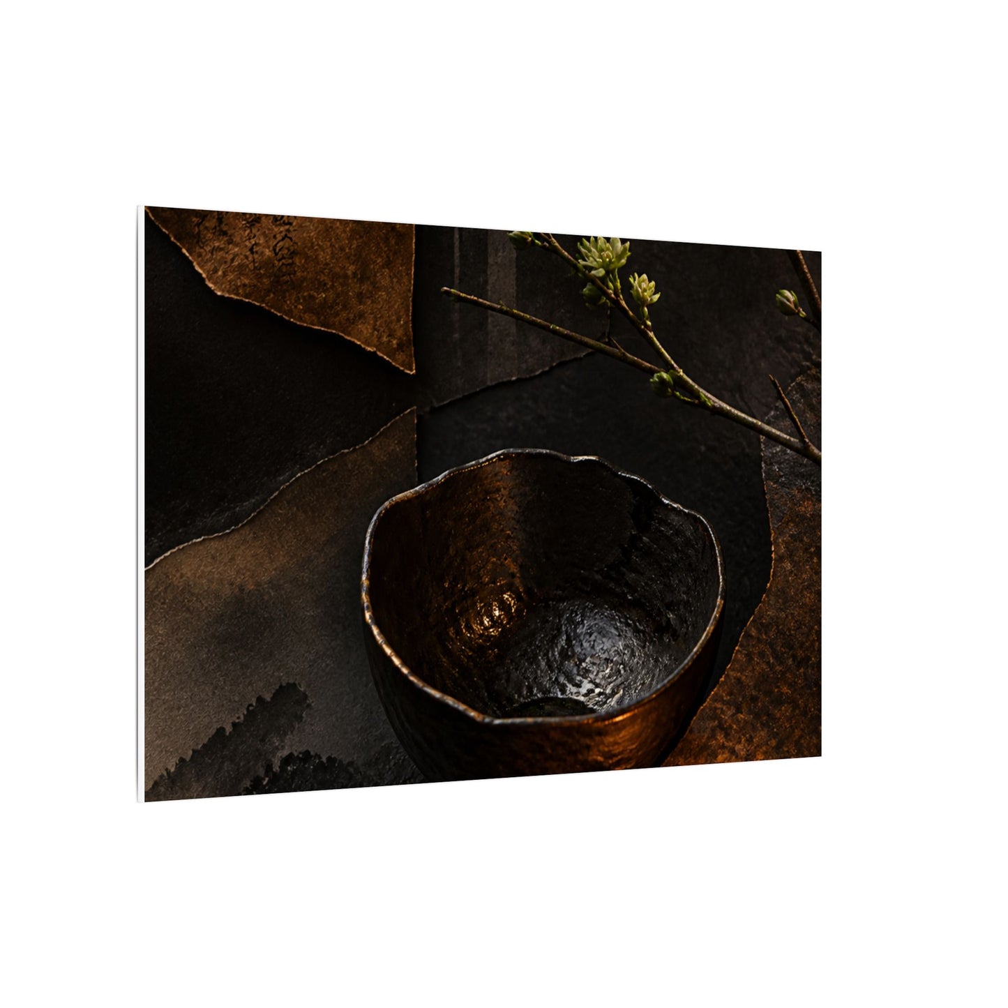 Atmospheric Ceramic Bowl Canvas Art - Shadow Zen Dark Japandi