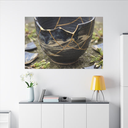 Datsuzoku Ceramic Bowl Canvas Art - Kintsugi Gold Repair