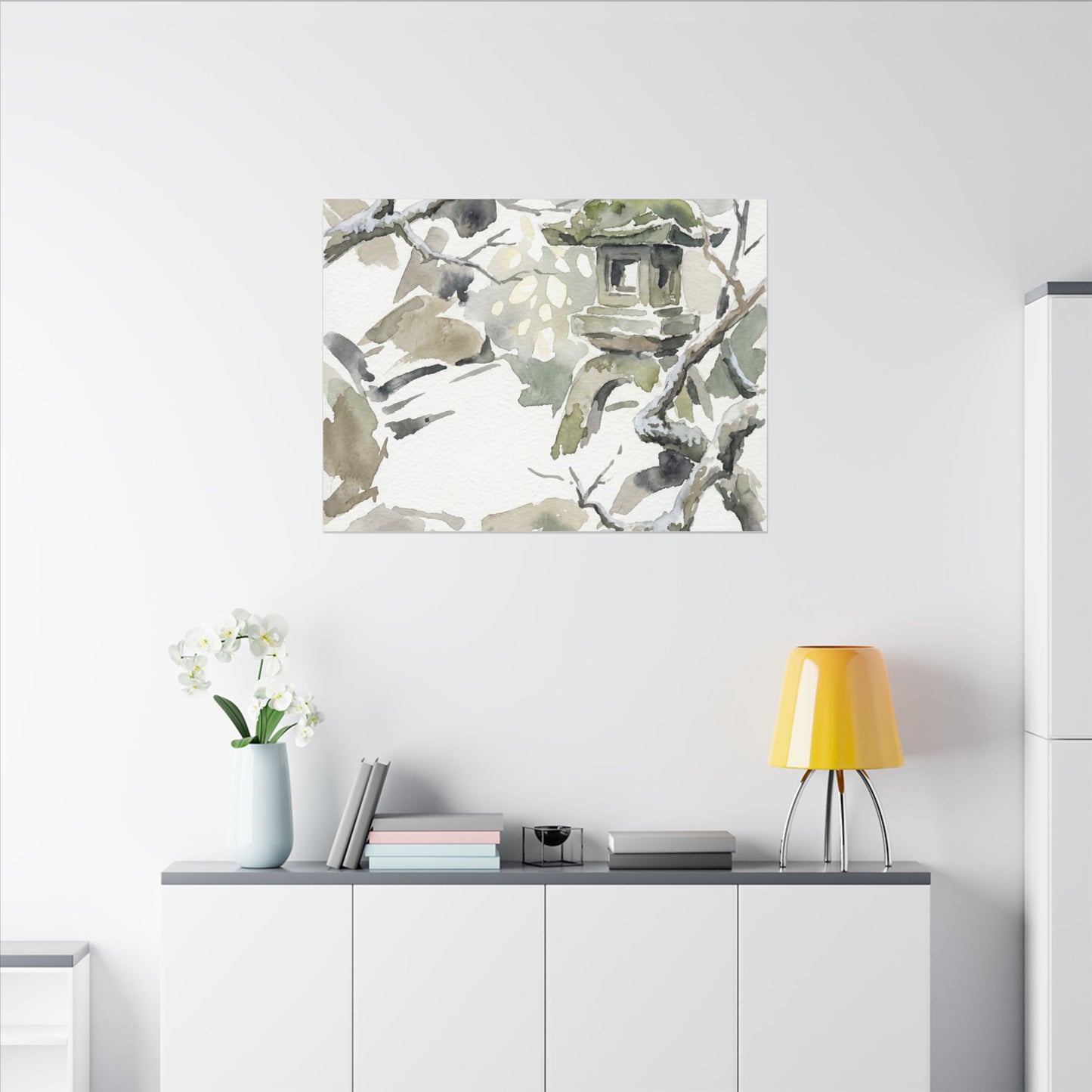 Elegant Stone Lantern Canvas Art - Watercolor Japandi