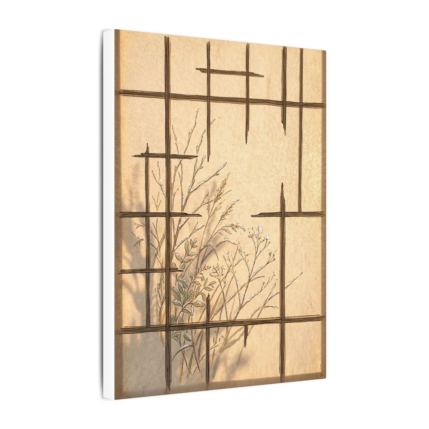 Shoji Screen Canvas Art | Winter Japandi Minimal Line Art