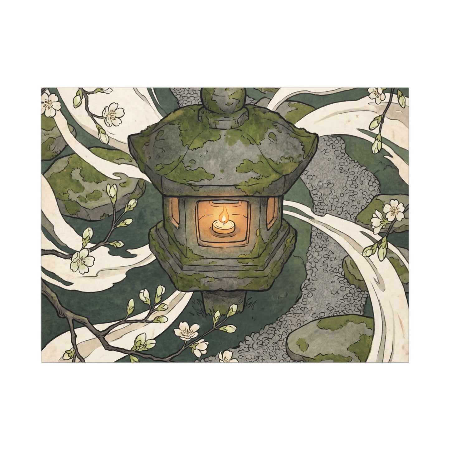 Zen Stone Lantern in Candlelight | Ukiyo E Inspired Canvas Art