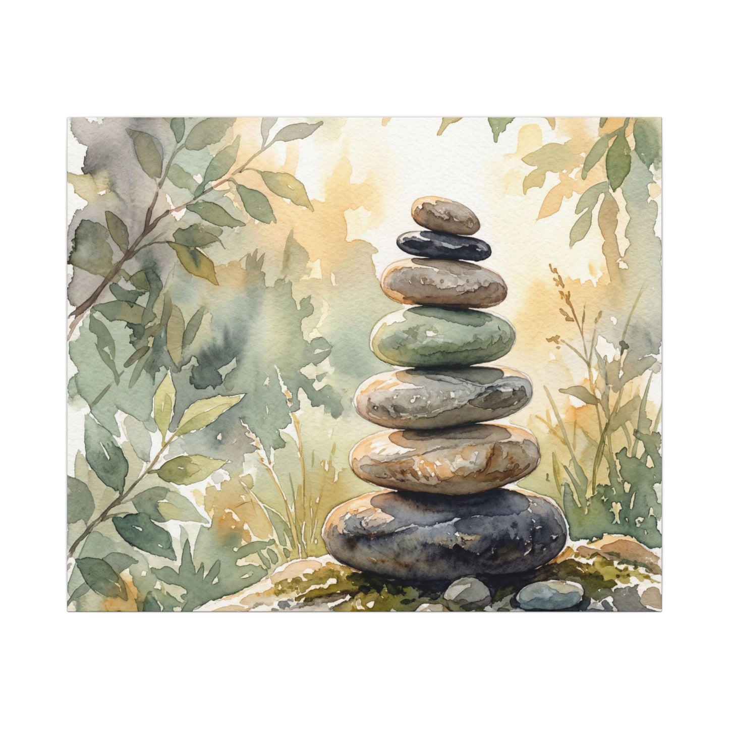 Golden Hour River Stones Canvas Art - Japandi Mono No Aware