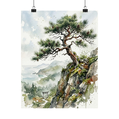 Pine Tree Wall Art Print | Spring Japandi Watercolor Art