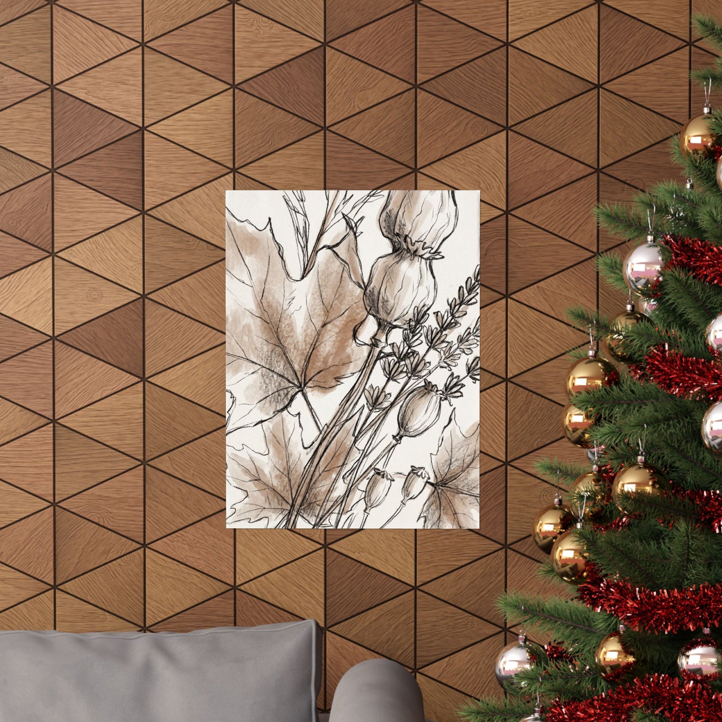 Dried Flowers Minimal Line Wall Art Print | Neutral Japandi Art