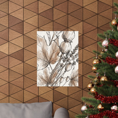 Dried Flowers Minimal Line Wall Art Print | Neutral Japandi Art