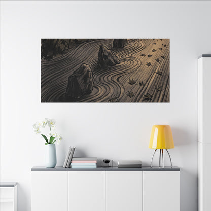 Rock Garden Canvas Art | Autumn Dark Japandi Charcoal Ink Art