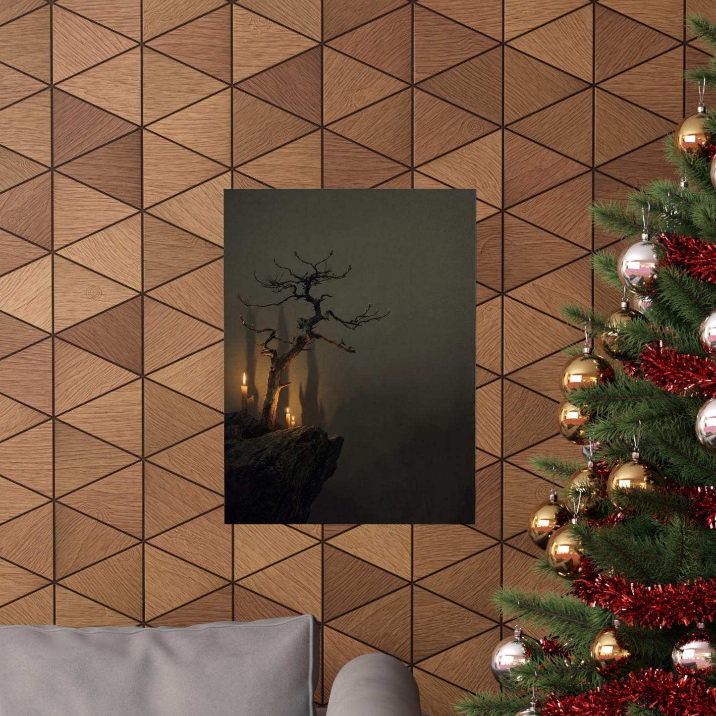 Pine Tree Shadow Zen Wall Art Print | Moody Dark Japandi Art