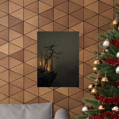 Pine Tree Shadow Zen Wall Art Print | Moody Dark Japandi Art