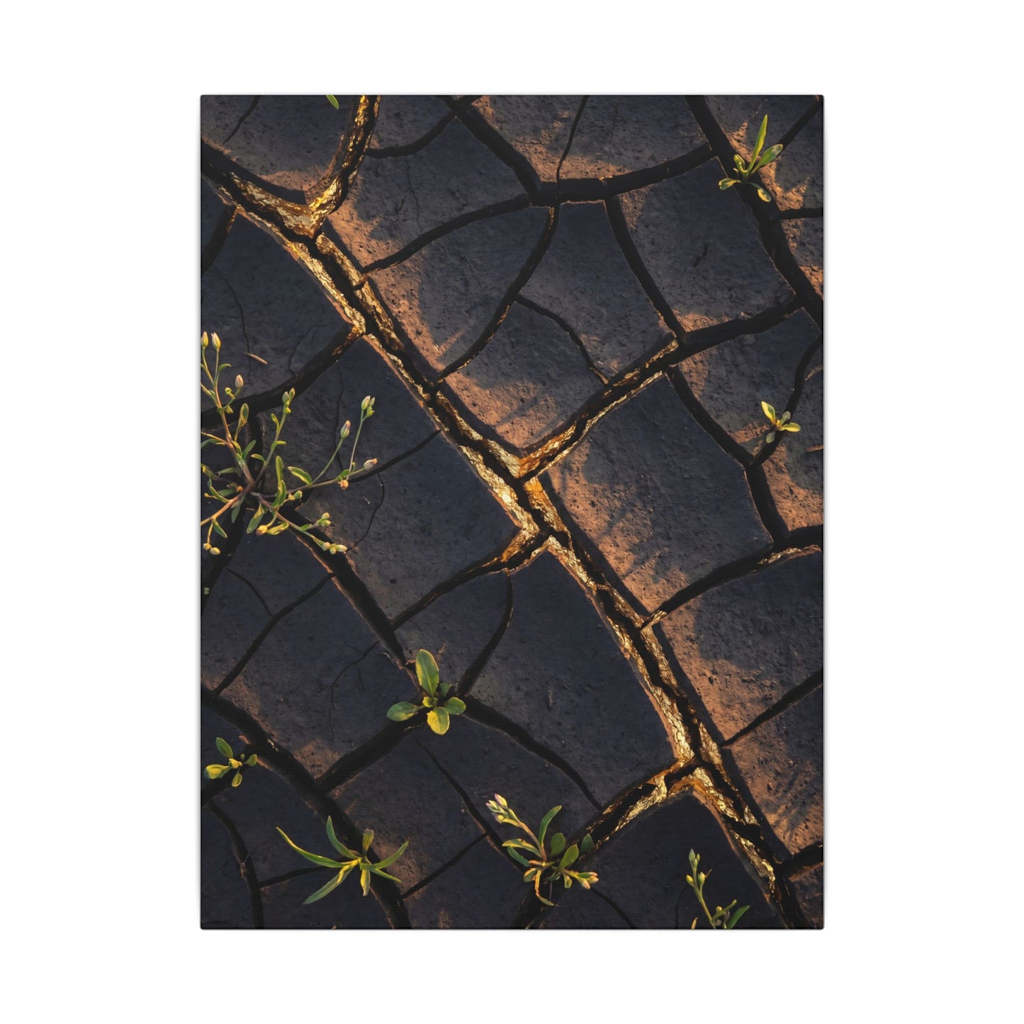Kintsugi Cracked Earth in Golden Hour | Gold Vein Canvas Art
