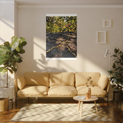 Shibui Cracked Earth Canvas Art - Kintsugi Gold Repair