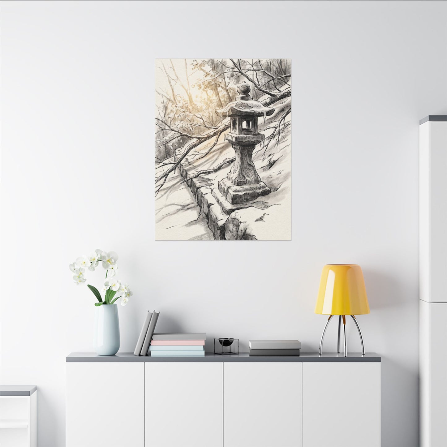 Golden Hour Stone Lantern Canvas Art - Japandi Kanso