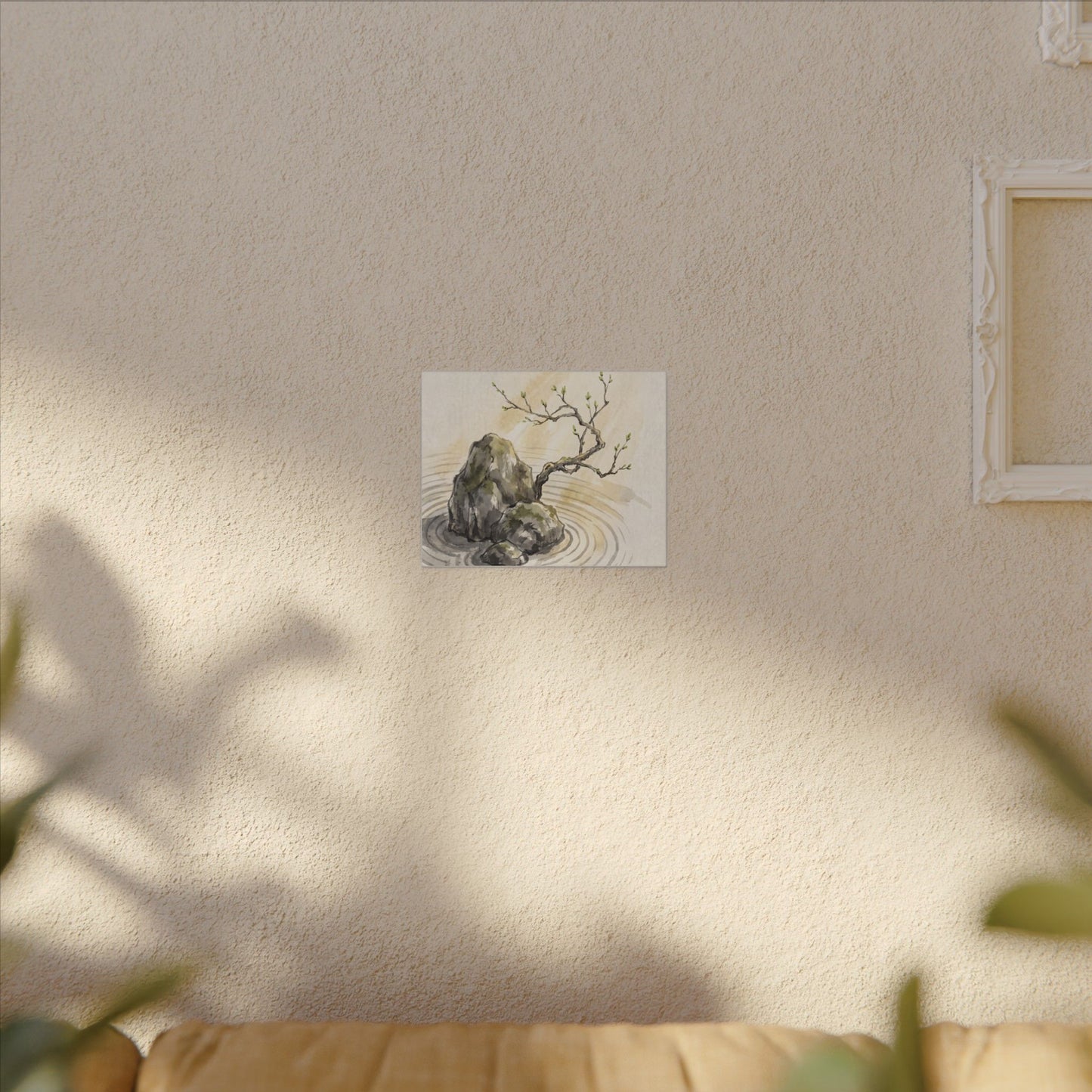 Serene Rock Garden Canvas Art - Sumi E Zen