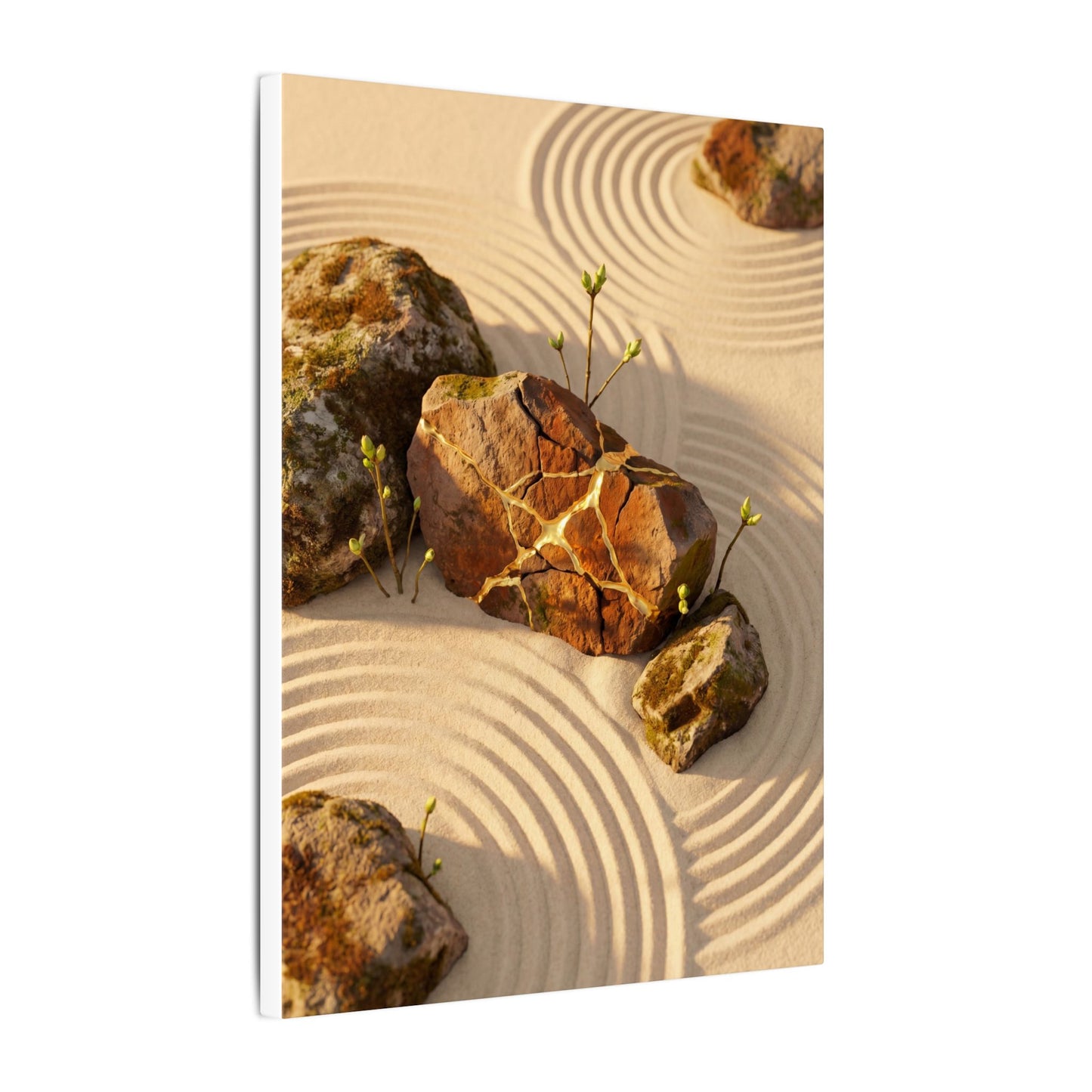 Kanso Rock Garden Canvas Art - Kintsugi Crackle Gold