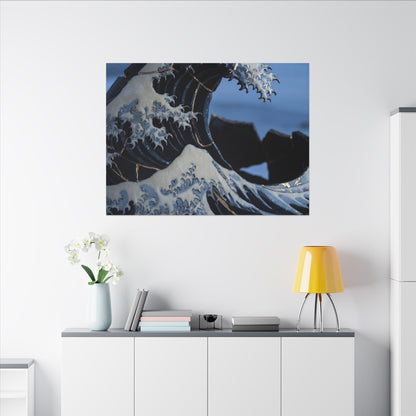 Ocean Wave Canvas Art | Winter Kintsugi Gold Repair Art