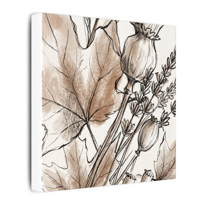 Neutral Dried Flowers Canvas Art - Minimal Line Japandi