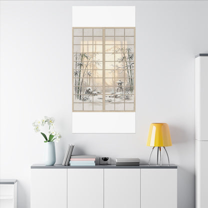 Winter Shoji Screen Sumi E Canvas Art | Tranquil Decor
