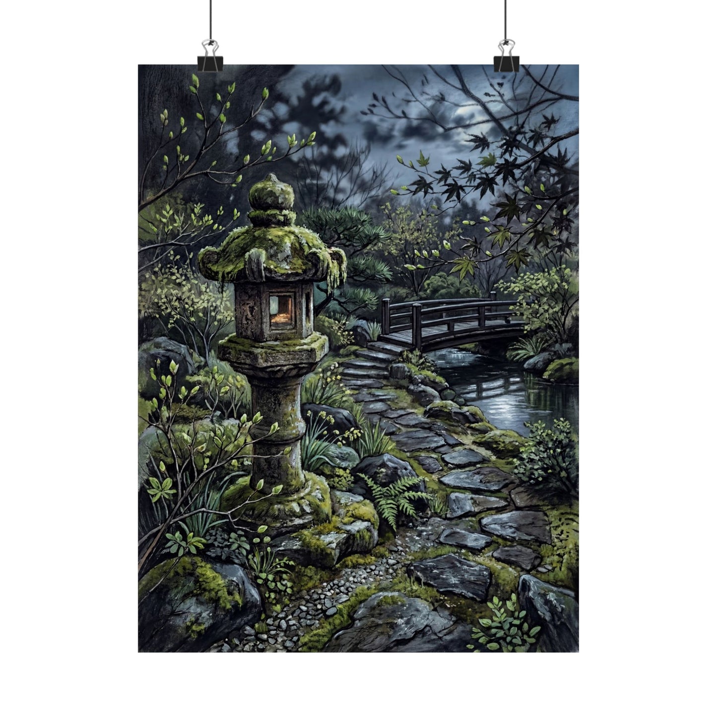 Cozy Stone Lantern Wall Art Print - Texture Japandi Art Print