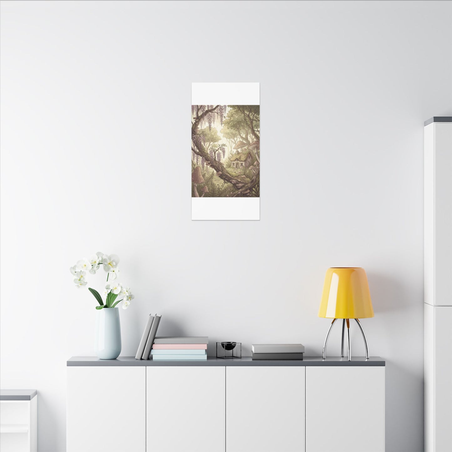 Summer Wisteria Mushroom Illustration Canvas Art | Enchanting Decor