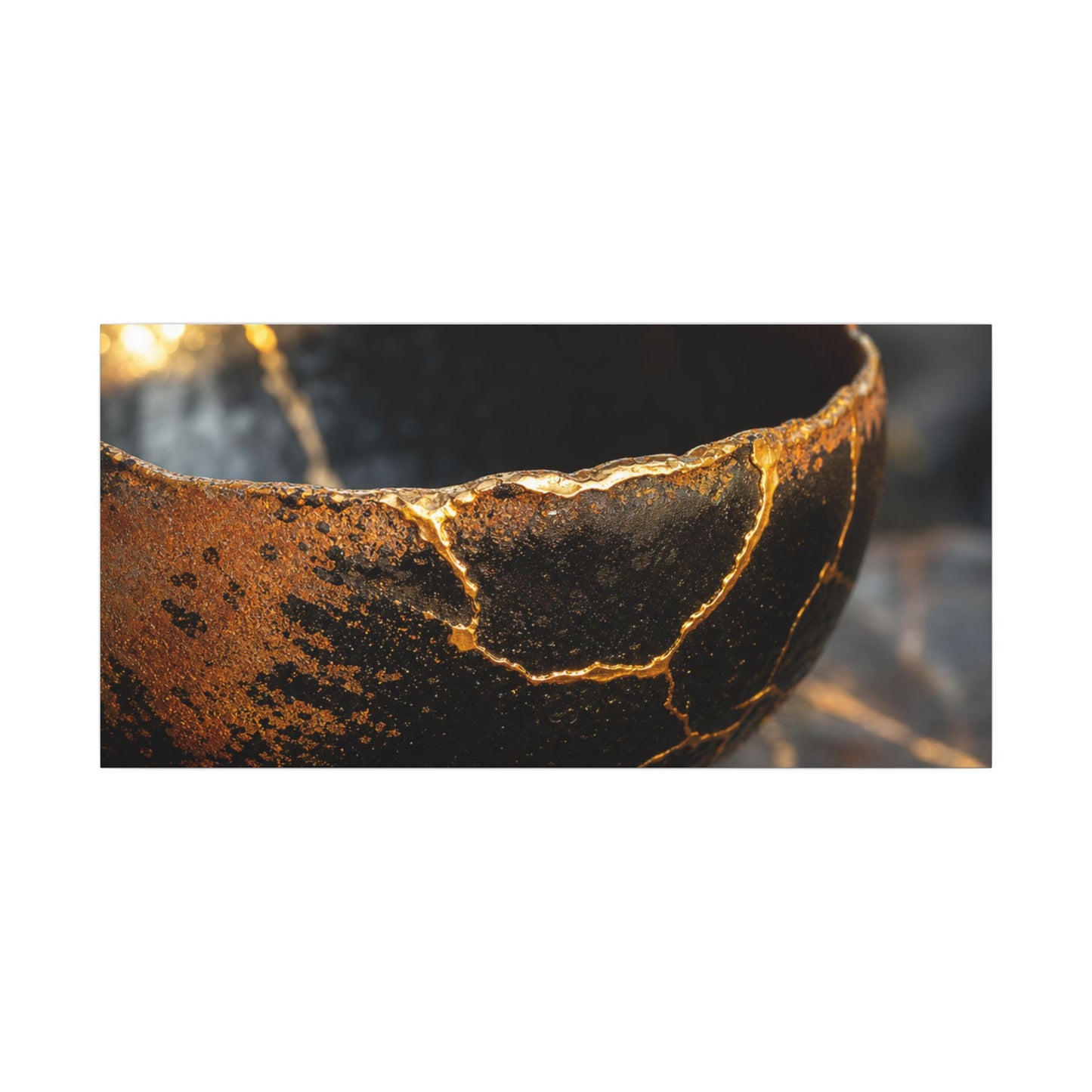 Kintsugi Ceramic Bowl in Golden Hour | Gold Vein Canvas Art
