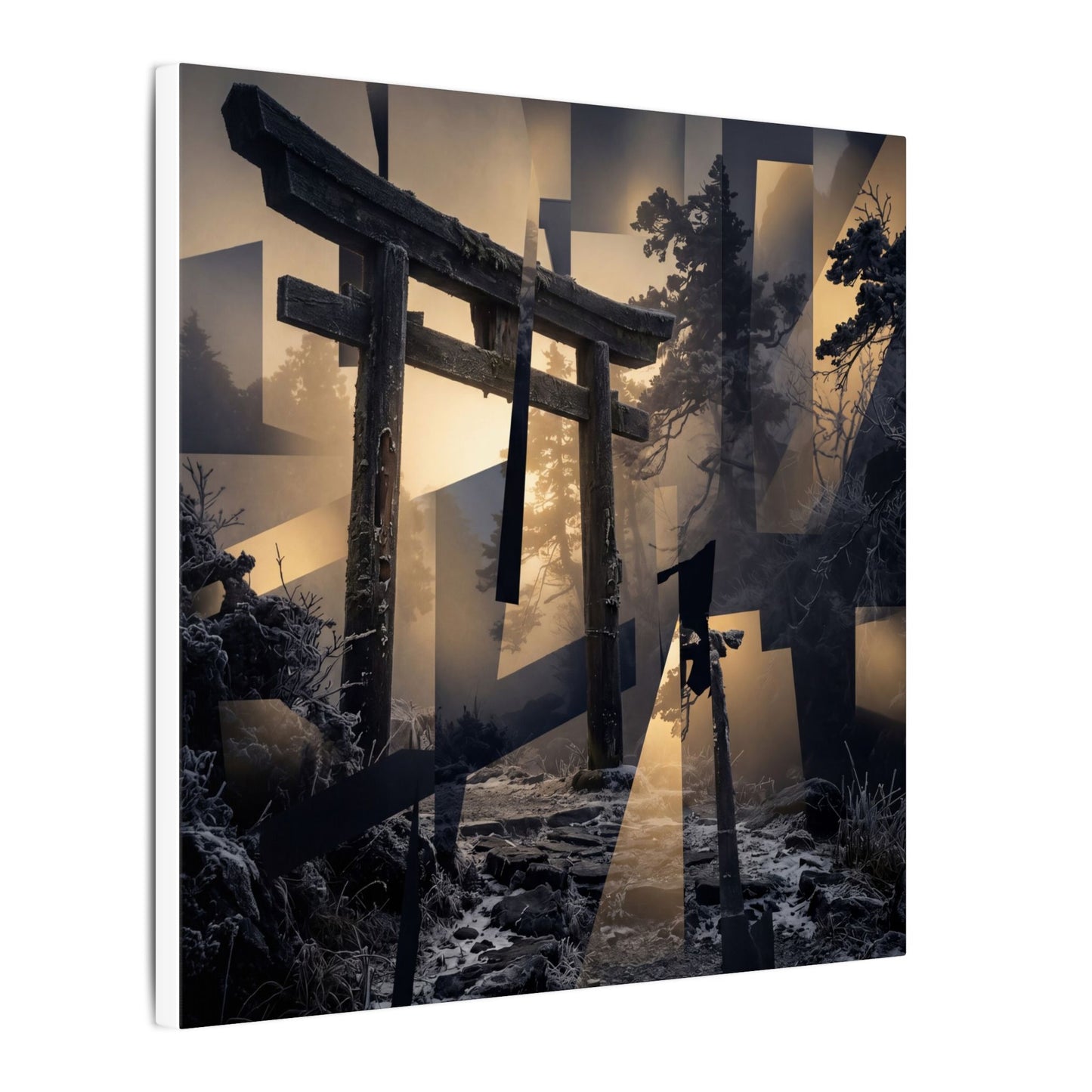 Winter Torii Gate Moody Minimal Canvas Art | Bold Decor