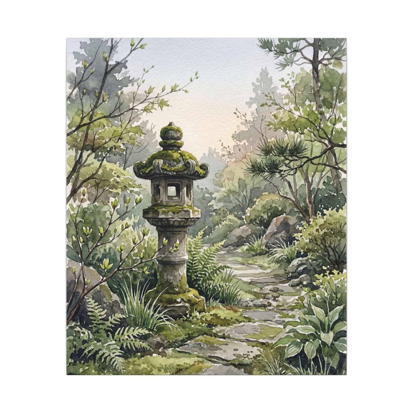 Neutral Stone Lantern Canvas Art - Watercolor Japandi